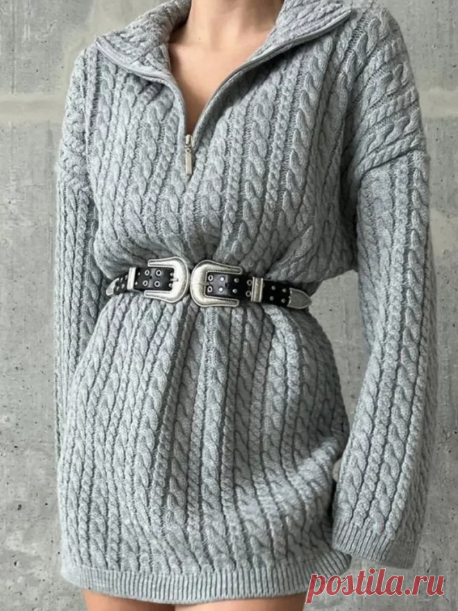 Удлиненный пуловер-оверсайз с воротником