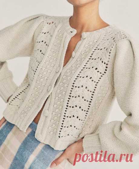 Кофта на пуговицах с пышными рукавами (схема узора)