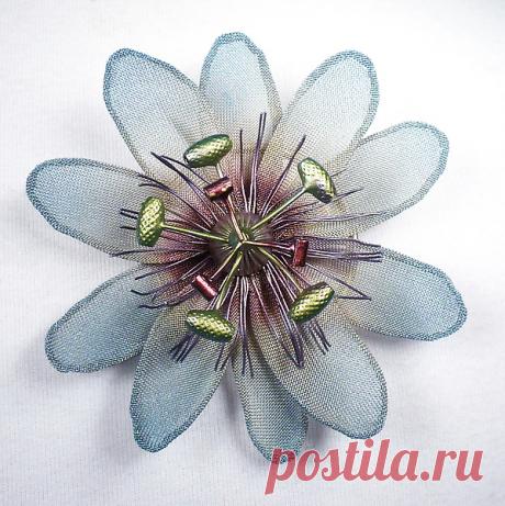 Passion Flower Brooch by Sarah Cavender (Metal Brooch) | Artful Home