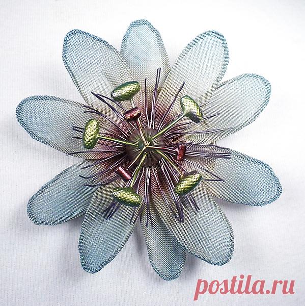 Passion Flower Brooch by Sarah Cavender (Metal Brooch) | Artful Home