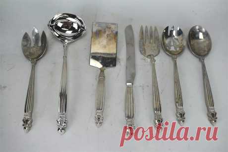 Godinger Silver Plate Olde Copenhagen Pattern Serving Set of 7 Spoons Knife Fork | eBay