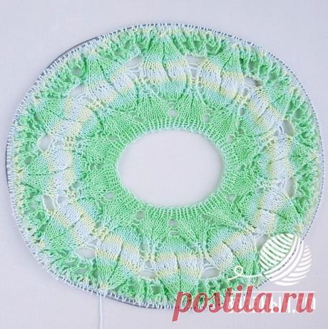 Круглая кокетка листьями спицами сверху схема, описание, фото