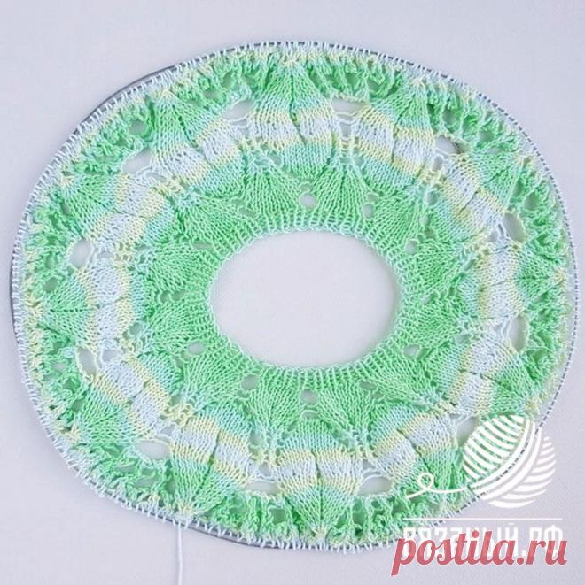 Круглая кокетка листьями спицами сверху схема, описание, фото