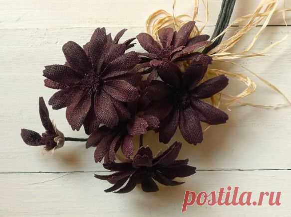 Льняные цветок осень шоколадные космос | корсаж | ручной по почте и продажа Creema