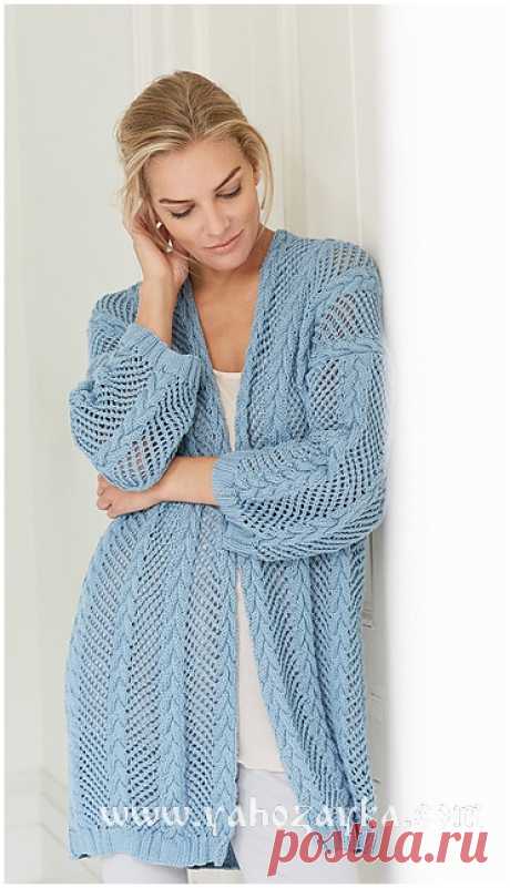 Ажурный кардиган с косами свободного силуэта. Женский модный кардиган спицами 2017 Ажурный кардиган с косами свободного силуэта. Женский модный кардиган спицами 2017