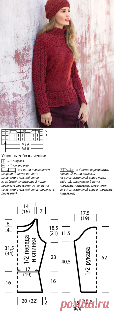 Свитер с рельефным узором и круглой кокеткой