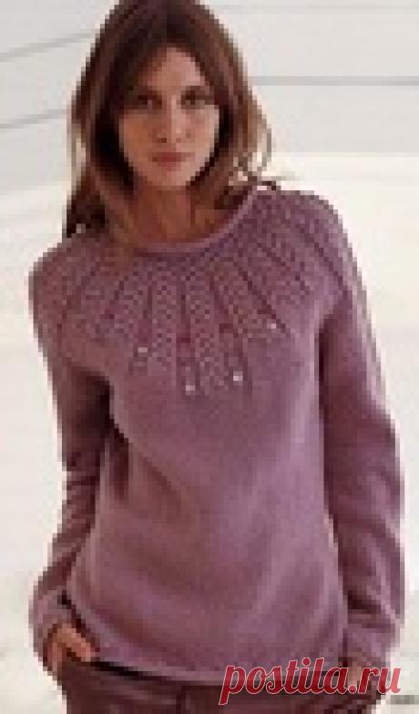 Пуловер с круглой кокеткой спицами