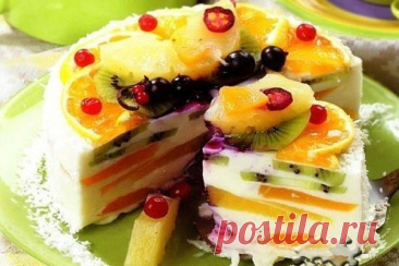 Творожный торт с фруктами «Волшебный» — Домашняя кулинария