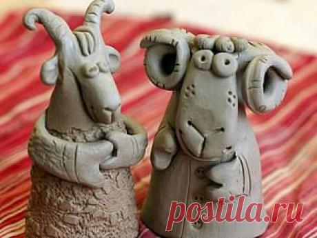 Лепим барашка Ивановича и козочку Потаповну из природной глины - Ярмарка Мастеров - ручная работа, handmade