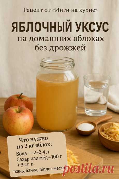 Дорогие мои, сегодня расскажу, как я готовлю яблочный уксус без дрожжей — только из яблок, сахара и воды. Натуральный, ароматный, живой! Такой, как делали наши бабушки — без спешки, но с любовью.
Какие яблоки подойдут?
- Лучше всего — домашние: с дачи, сада или рынка.
- Можно использовать падалицу — но без гнили! Подпорченные места нужно аккуратно вырезать.
- Если яблоки покрыты воском (из магазина) — тщательно мойте. Домашние — достаточно протереть сухой салфеткой.

Как п...