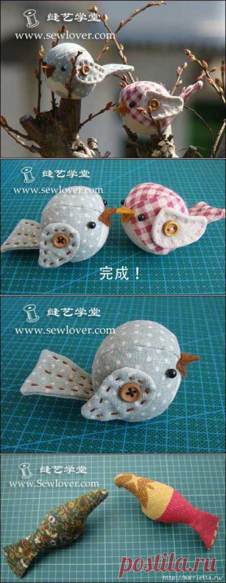 Как сшить текстильную птичку. Мастер-класс по пошиву с выкройкой.