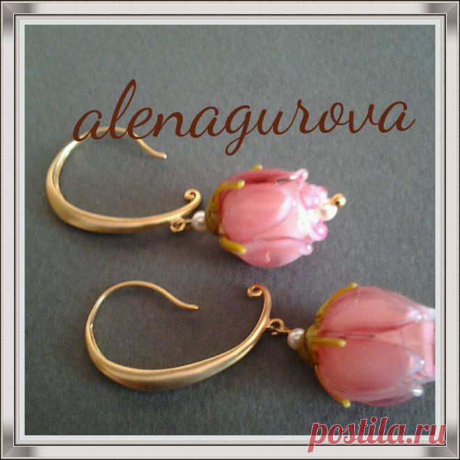 серьги из муранского стекла и позолоченной фурнитуры стоимость 1850 рублей