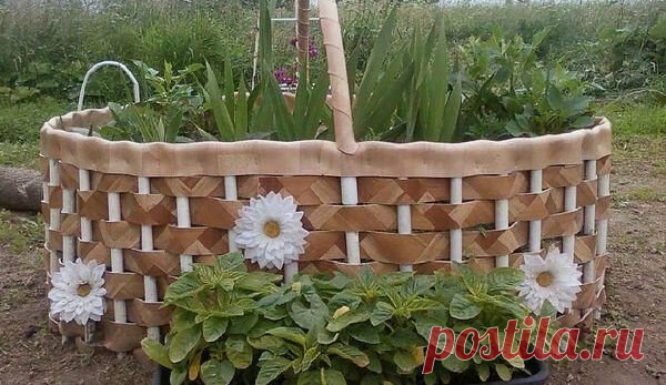 Идея клумбы из обрезков линолеума.