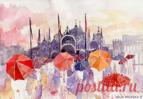 Акварельные заметки о путешествиях. Городской пейзаж в картинах Майи Вронской (Maja Wronska) | Живопись | Арт