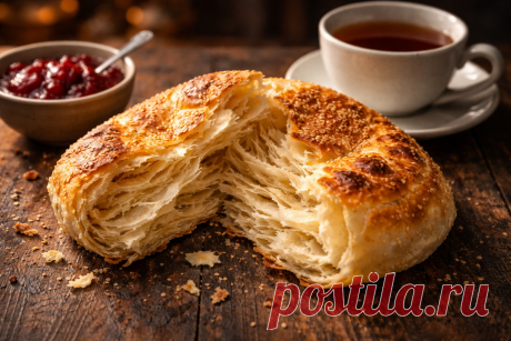 Слоёные лепёшки на сковороде — вкуснятина буквально из ничего: вода, мука и 1 ложка сахара с горкой Идеально с вареньем, мёдом или просто так