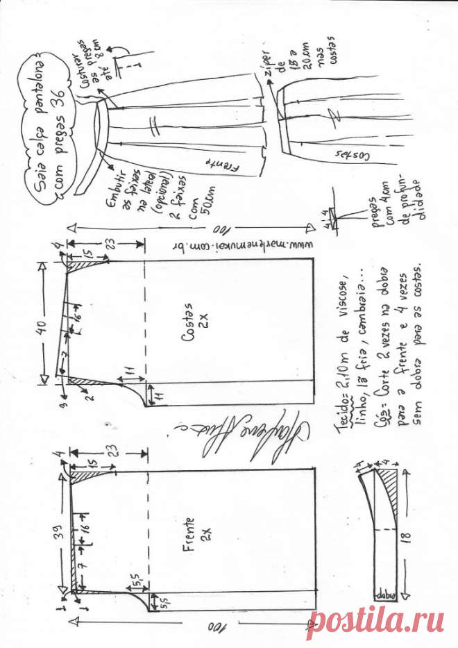 Saia calça Pantalona com pregas – Marlene Mukai