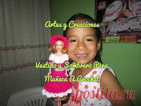 VESTIDO Y SOMBRERO PARA MUÑECA TEJIDO A CROCHET