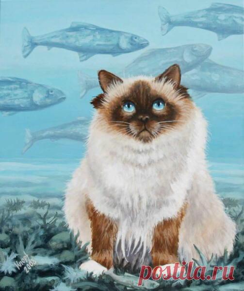 Francois Knopf - Burmese cat and small fish