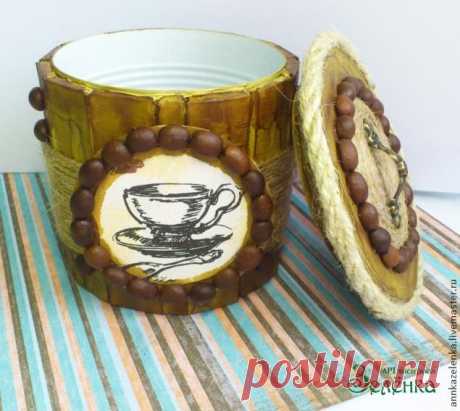 Кофейные мотивы. Сахарница с крышкой из баночки и картона.