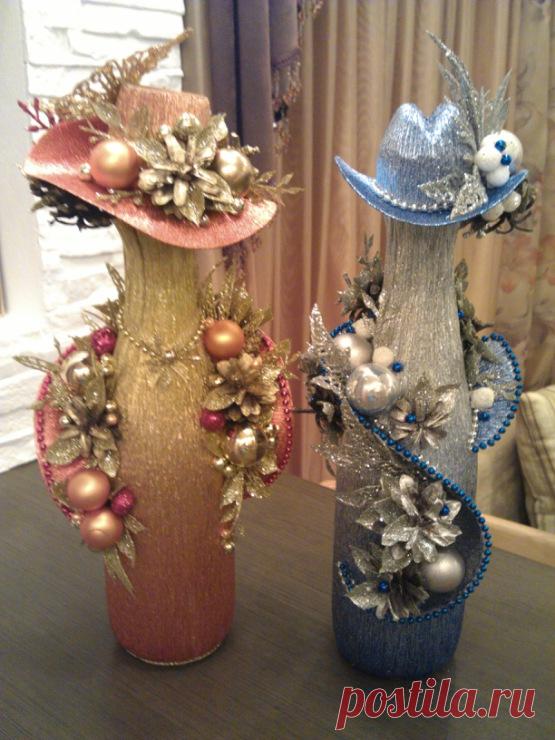 Декорирование новогодних бутылок