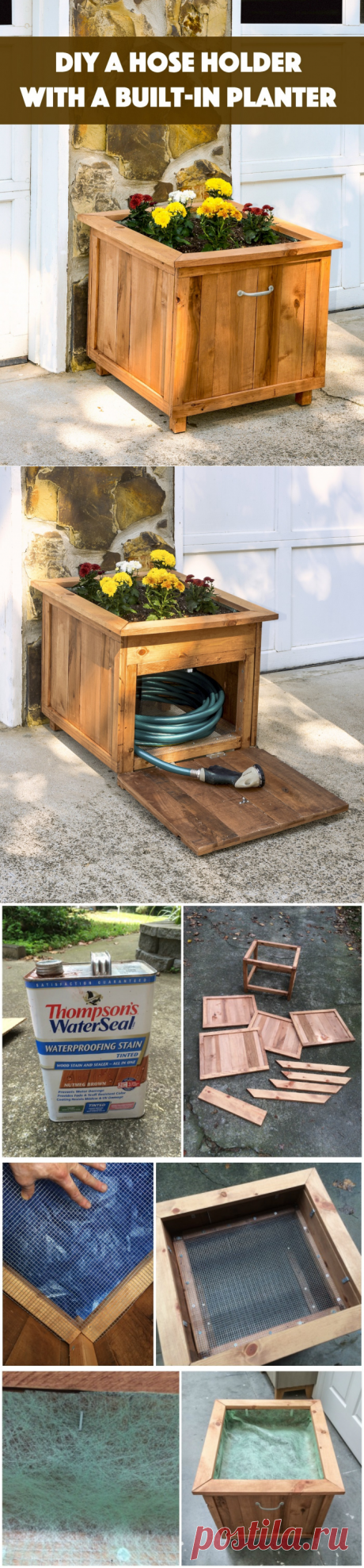 DIY Pallet Wood Hose Holder with Planter - diycandy.com