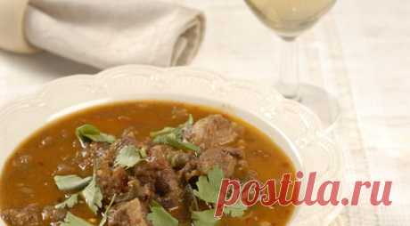 Мясной суп с баклажанами.