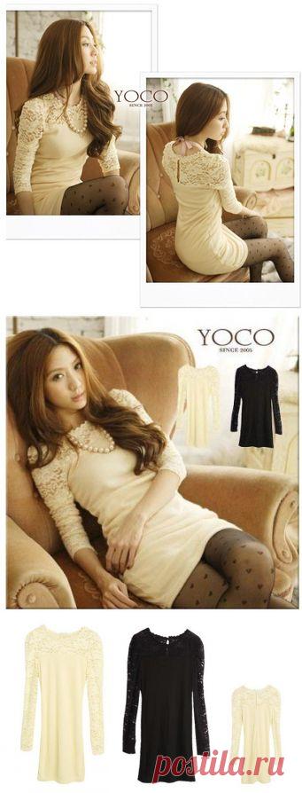 Бесплатная перевозка груза падения Новое прибытие женщин с длинным рукавом Повседневный кружевном платье 1шт Черный Бежевый Свободный размер, принадлежащий категории Платья и относящийся к Одежда и аксессуары на сайте AliExpress.com