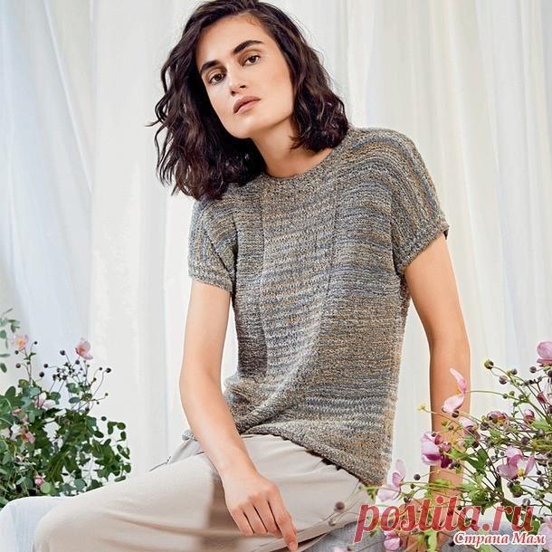 Пестрый топ с заниженными проймами. Спицами. / knittingideas.ru