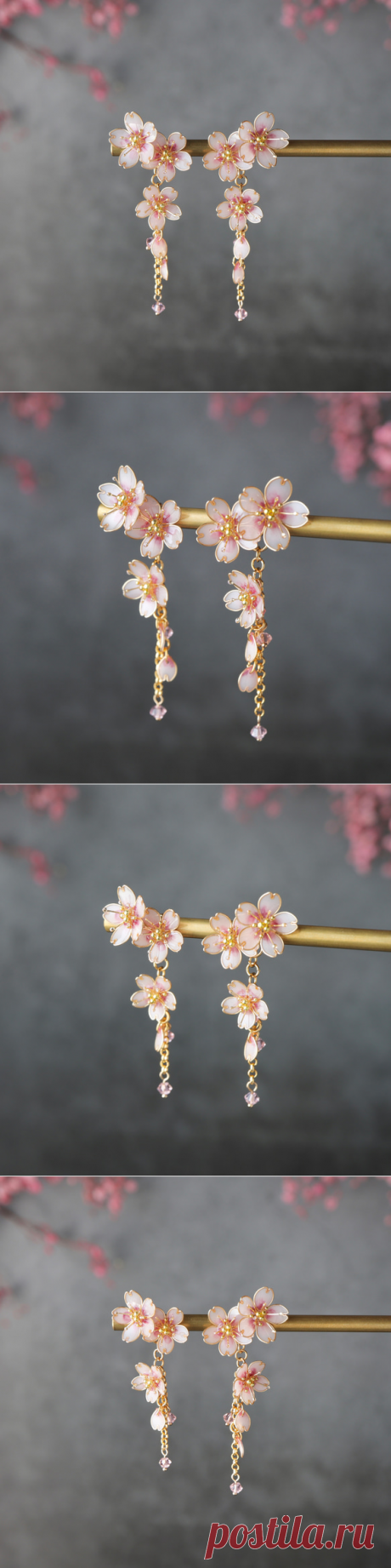 [电视广告介绍作品] 流线樱花 - 深色樱花 - 耳环（耳钉，单件） Fleurage 邮购 | Creema