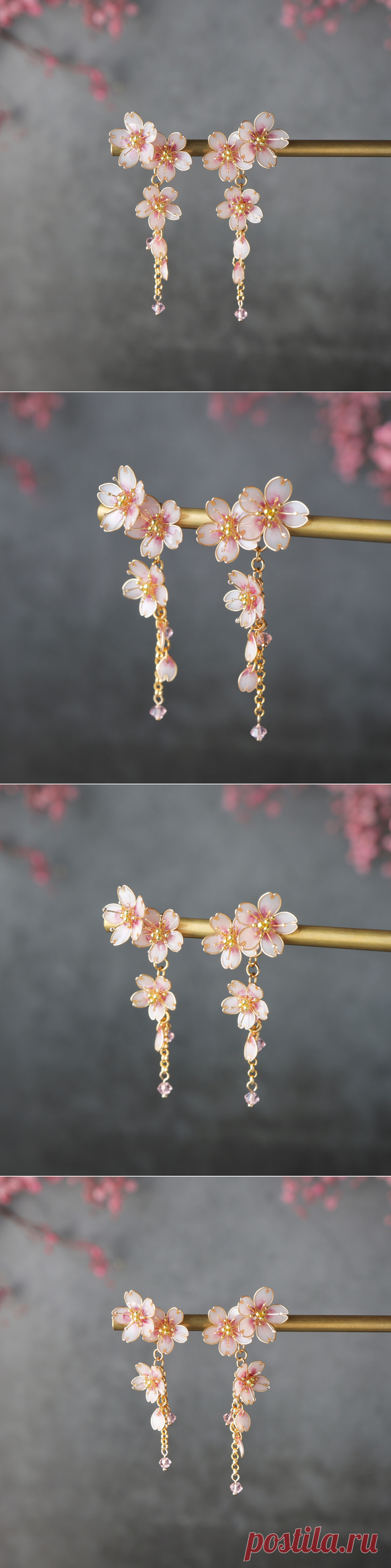 [电视广告介绍作品] 流线樱花 - 深色樱花 - 耳环（耳钉，单件） Fleurage 邮购 | Creema