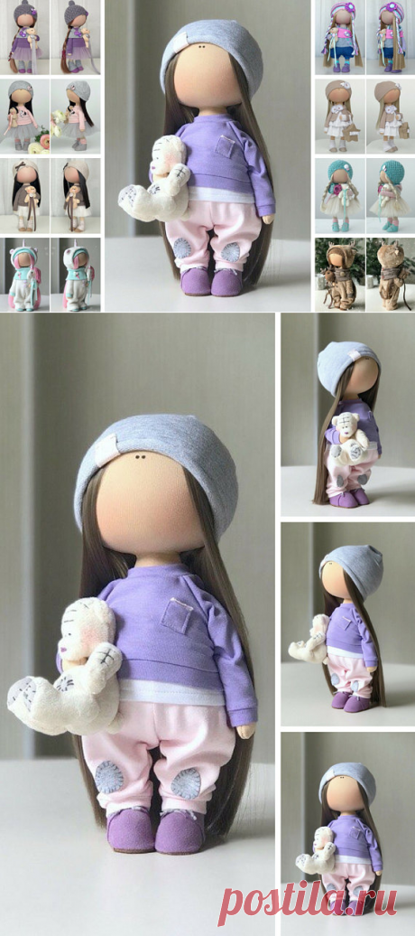 Handmade Doll Fabric Doll Textile Doll Rag Doll Purple Doll