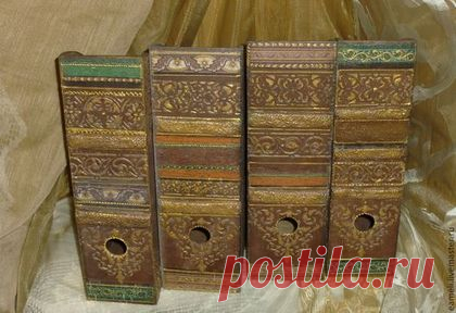Купить "Собрание сочинений"-набор журнальниц - коричневый, журнальница, журнальница декупаж, книга, старинный стиль