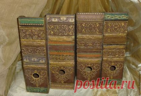 Купить &quot;Собрание сочинений&quot;-набор журнальниц - коричневый, журнальница, журнальница декупаж, книга, старинный стиль