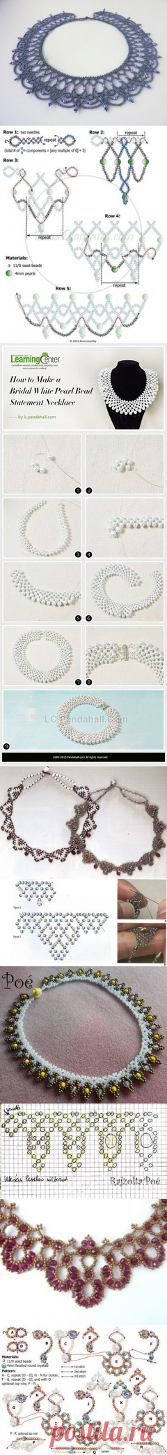 Ожерелье из бисера и бусин. Схемы плетения.