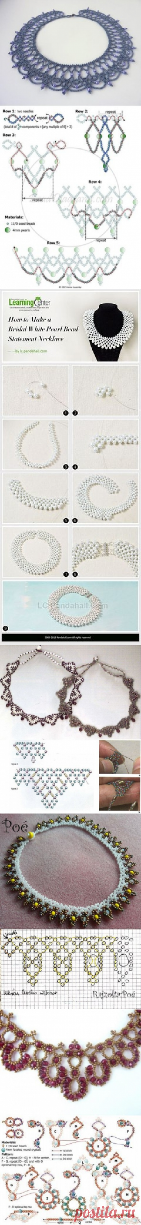 Ожерелье из бисера и бусин. Схемы плетения.