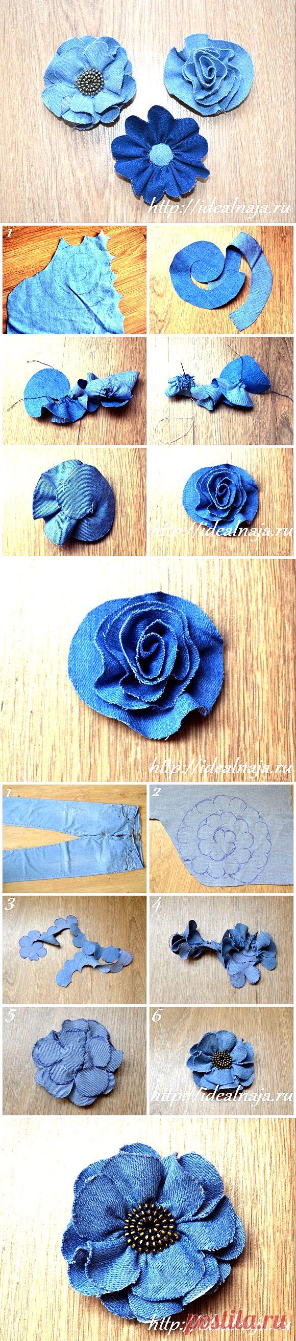 Цветы из ткани джинс | Женский сайт "Идеальная"