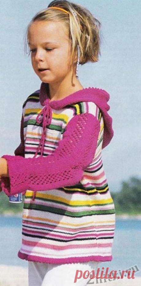 Цветной пуловер с капюшоном — Две нитки