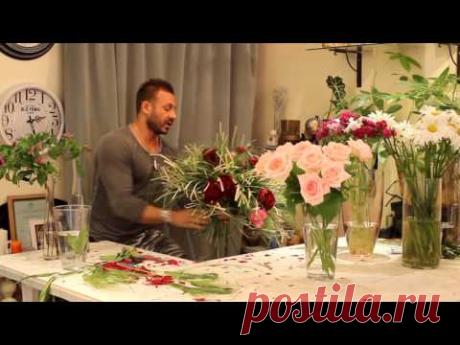 Уроки флористики Славы Роска. Мастер-класс. Летний пышный букет на каркасе "салфетки" из берграсса