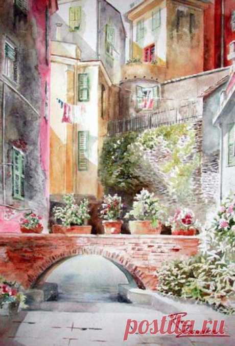 Теплый вечер в Сорренто. Потрясающие картины написанные акварелью от Rita Zaudke