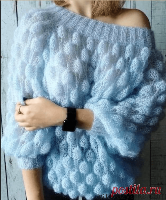 Светр візерунком малинка. Візерунок пухирці для джемпера