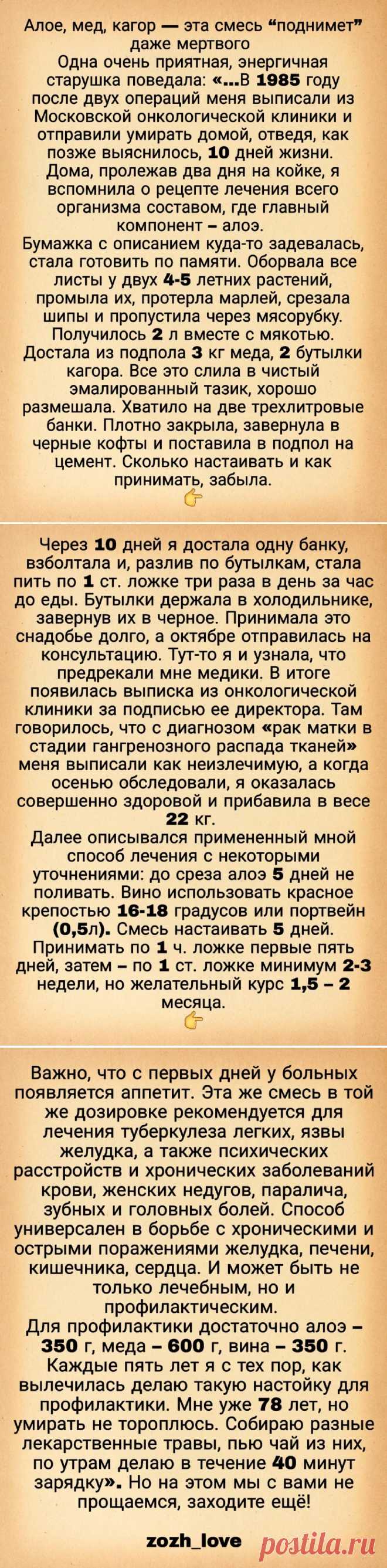 Алоэ, мед и кагор от онкологии