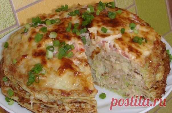 Кабачково-сырный тортик с мясом.