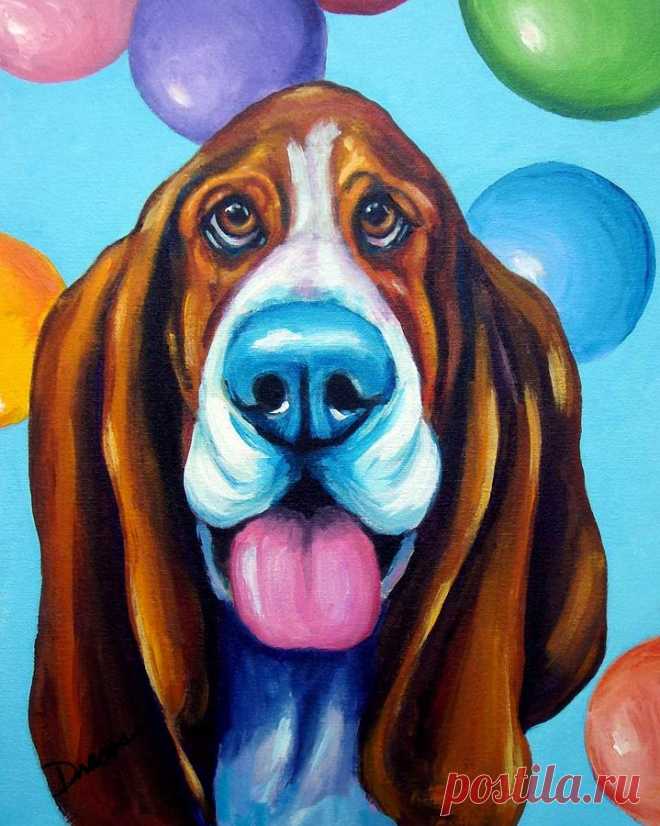 Party Basset Hound by Dottie Dracos Party Basset Hound Painting by Dottie Dracos