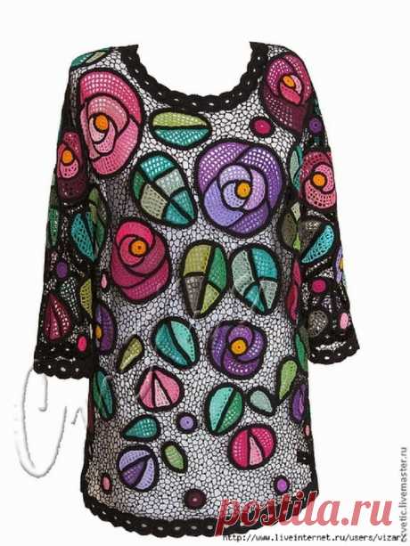 crochelinhasagulhas: Vestido colorido de crochê irlandês
