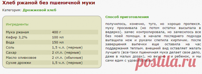 Хлеб ржаной без пшеничной муки