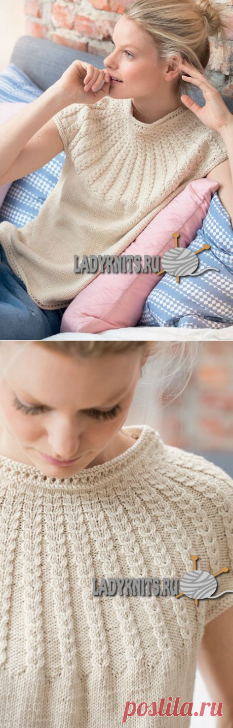 Безрукавка с круглой кокеткой из &quot;кос&quot;. Спицами. / ladyknits.ru