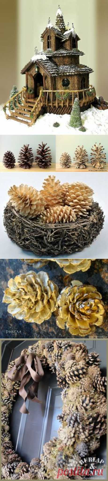 Зимняя классика. Отбеленные сосновые шишки и другие идеи с шишками