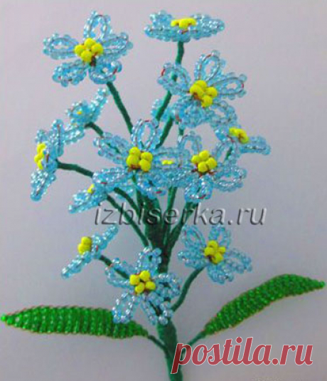 Незабудки из бисера | Полевые цветы из бисера