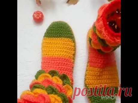 Вязаные сапожки крючком.#crochetedslippersocks #crochetedslippers, вязаные тапочки крючком видео - YouTube