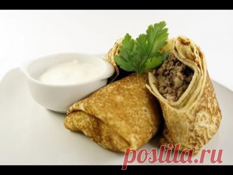 Фаршированные блины с мясом./Stuffed pancakes with meat.